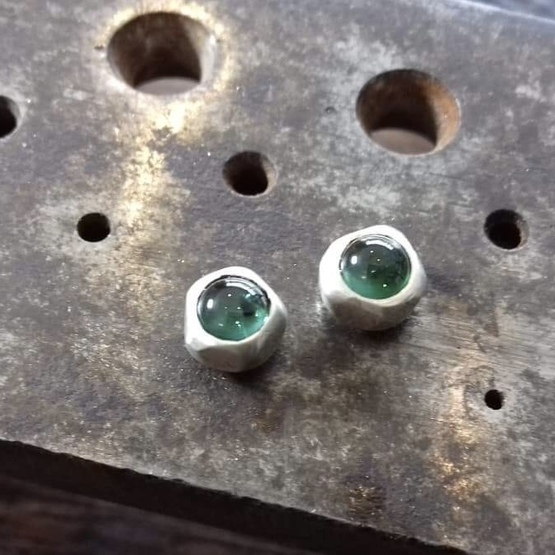 green cabochon tourmaline studs